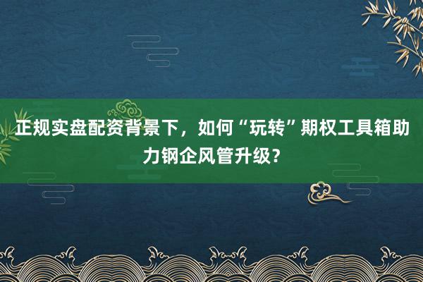 正规实盘配资背景下，如何“玩转”期权工具箱助力钢企风管升级？
