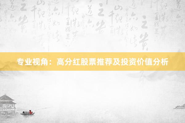 专业视角：高分红股票推荐及投资价值分析