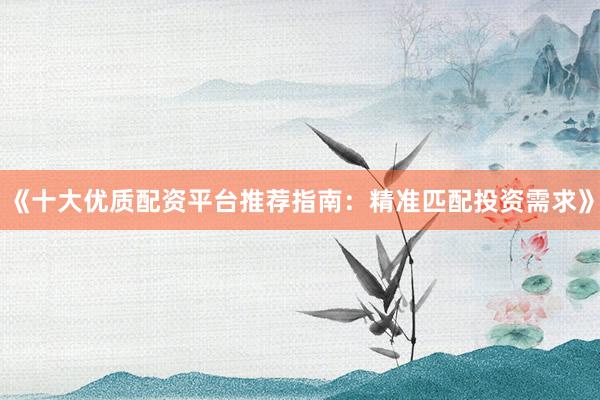《十大优质配资平台推荐指南：精准匹配投资需求》